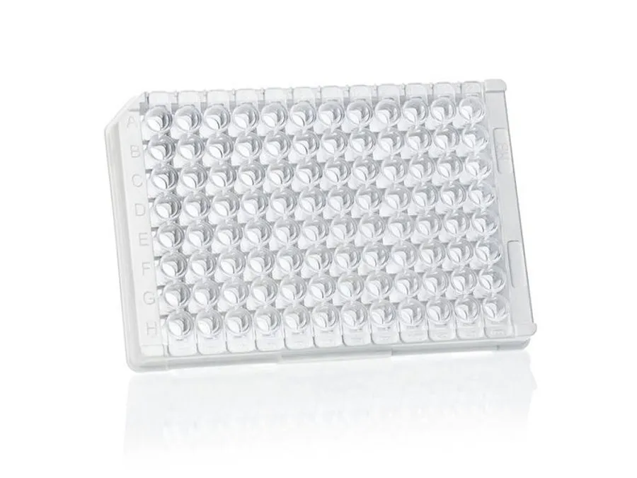 普兰德 96-孔板(12 x F8), PS, pureGrade ™ , 中结合力, 透明, F形底（平底）, CERTIFIED LIFE SCIENCE QUALITY