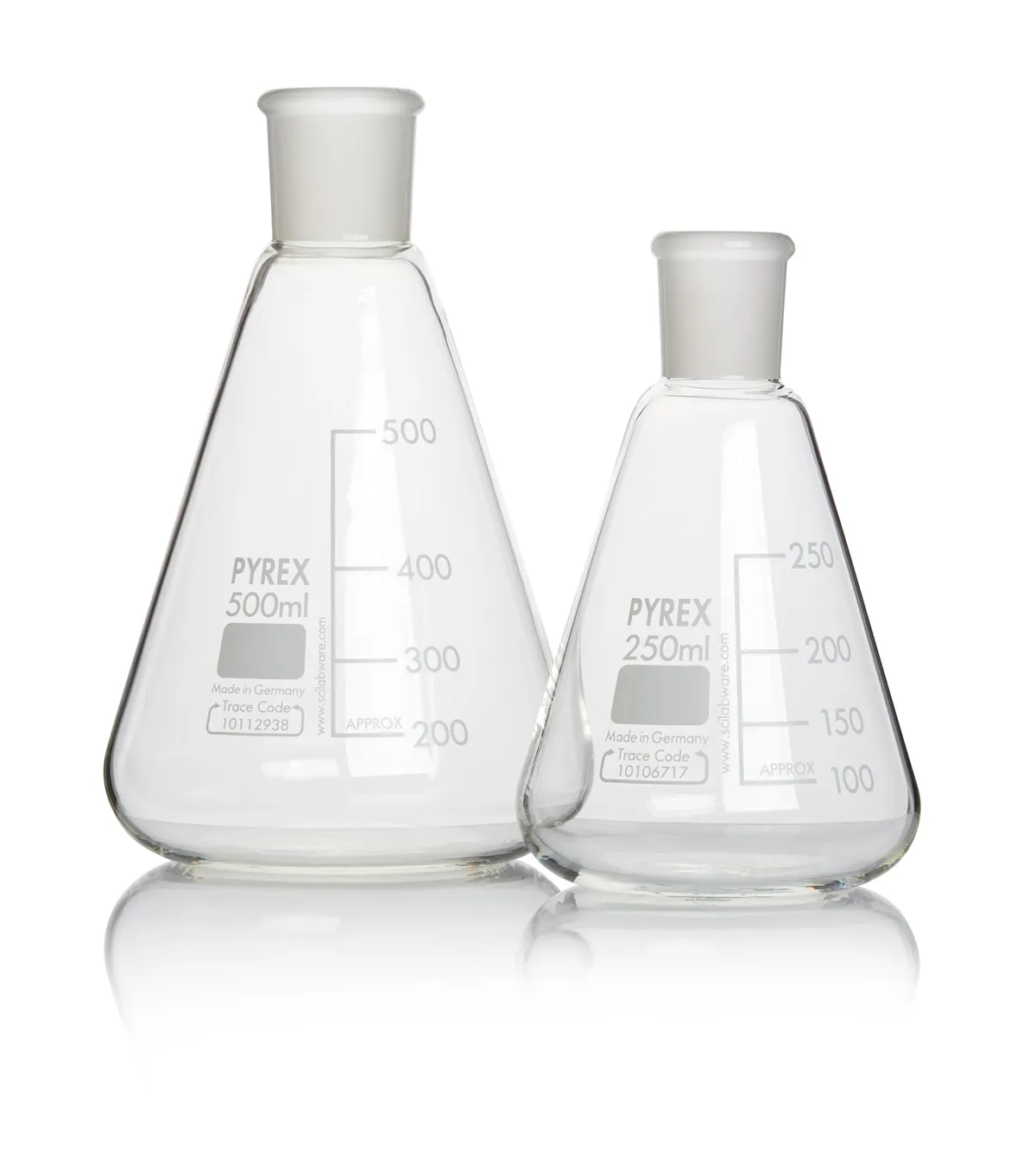 DWK PYREX®烧瓶，埃伦迈耶，带刻度， 接地插座