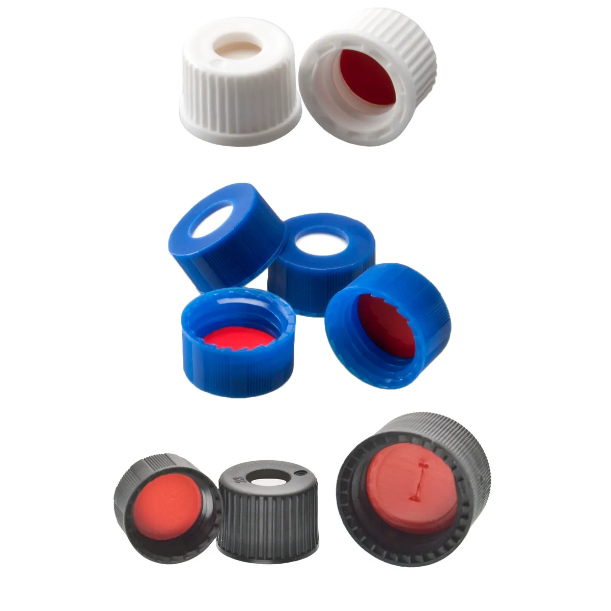 DWK KIMBLE® 聚丙烯，螺纹盖帽，带红色 PTFE 面硅树脂