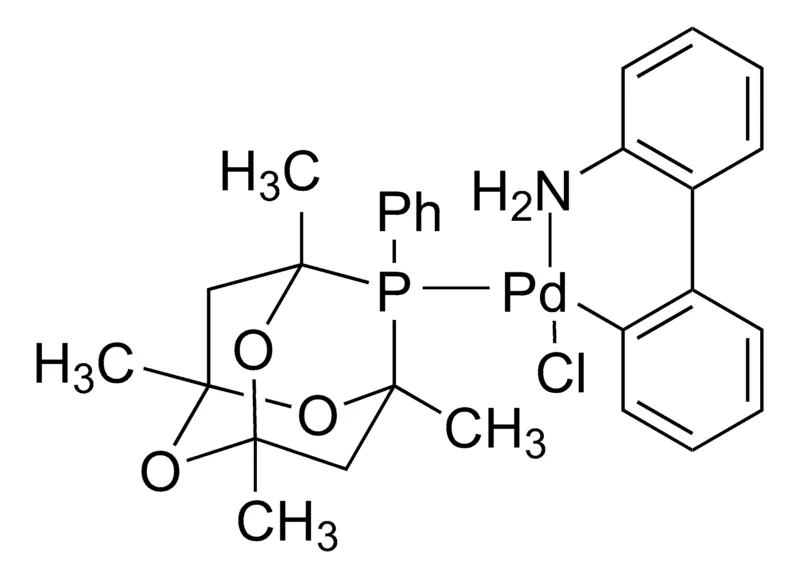 Sigma-Aldrich Chloro[(1,3,5,7-tetramethyl-5-phenyl-2,4,8-trioxa-6-phosphaadamantane)-2-(2-aminobiphenyl)]palladium(II)，固体