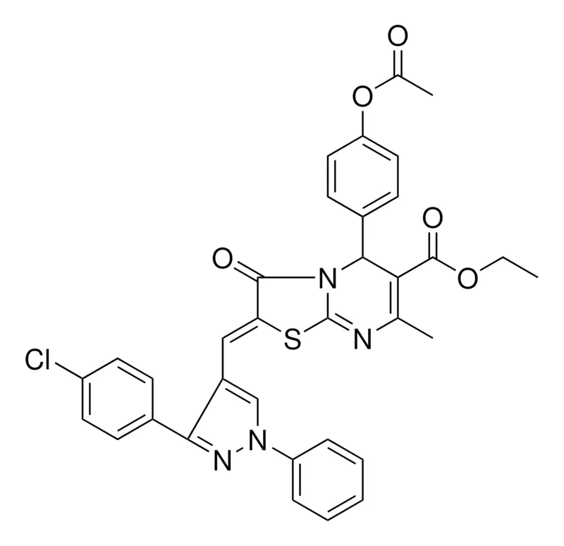 Sigma-Aldrich ETHYL (2Z)-5-[4-(ACETYLOXY)PHENYL]-2-{[3-(4-CHLOROPHENYL)-1-PHENYL-1H-PYRAZOL-4-YL]METHYLENE}-7-METHYL-3-OXO-2,3-DIHYDRO-5H-[1,3]THIAZOLO[3,2-A]PYRIMIDINE-6-CARBOXYLATE，AldrichCPR