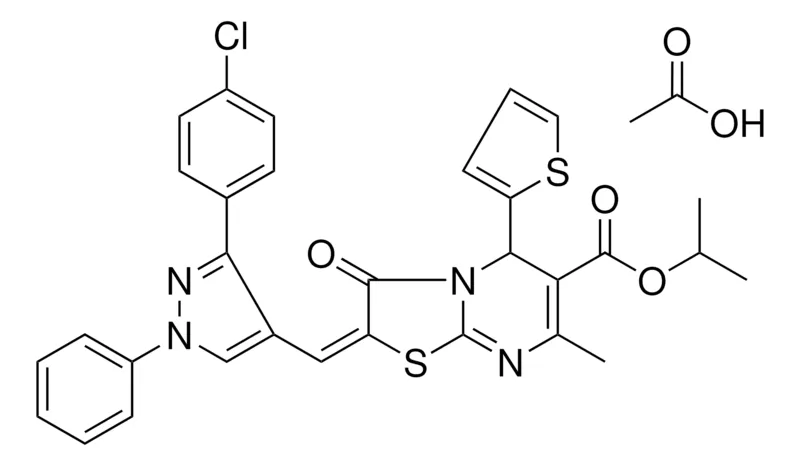 Sigma-Aldrich ISOPROPYL (2E)-2-{[3-(4-CHLOROPHENYL)-1-PHENYL-1H-PYRAZOL-4-YL]METHYLENE}-7-METHYL-3-OXO-5-(2-THIENYL)-2,3-DIHYDRO-5H-[1,3]THIAZOLO[3,2-A]PYRIMIDINE-6-CARBOXYLATE ACETATE，AldrichCPR