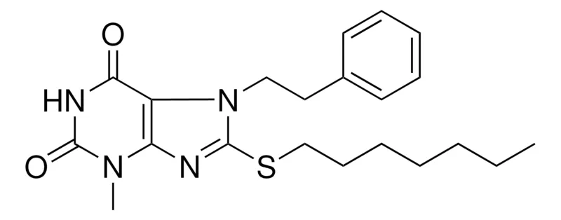 Sigma-Aldrich 8-HEPTYLSULFANYL-3-METHYL-7-PHENETHYL-3,7-DIHYDRO-PURINE-2,6-DIONE,AldrichCPR