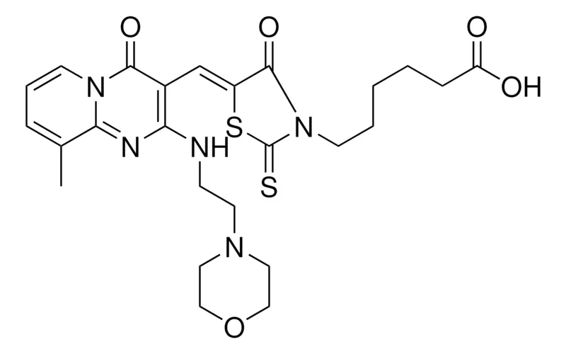 Sigma-Aldrich 6-{(5Z)-5-[(9-METHYL-2-{[2-(4-MORPHOLINYL)ETHYL]AMINO}-4-OXO-4H-PYRIDO[1,2-A]PYRIMIDIN-3-YL)METHYLENE]-4-OXO-2-THIOXO-1,3-THIAZOLIDIN-3-YL}HEXANOIC ACID，AldrichCPR