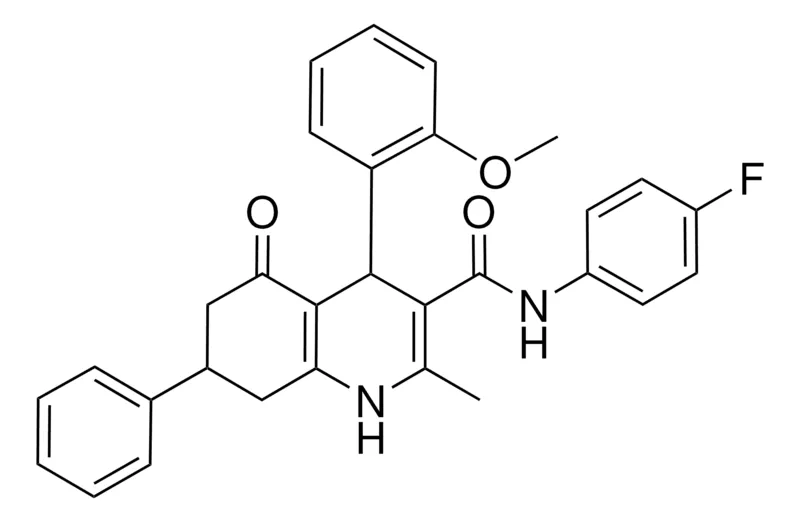 Sigma-Aldrich N-(4-FLUOROPHENYL)-4-(2-METHOXYPHENYL)-2-METHYL-5-OXO-7-PHENYL-1,4,5,6,7,8-HEXAHYDRO-3-QUINOLINECARBOXAMIDE,AldrichCPR