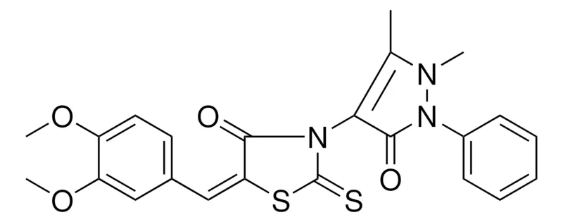 Sigma-Aldrich (5E)-5-(3,4-DIMETHOXYBENZYLIDENE)-3-(1,5-DIMETHYL-3-OXO-2-PHENYL-2,3-DIHYDRO-1H-PYRAZOL-4-YL)-2-THIOXO-1,3-THIAZOLIDIN-4-ONE,AldrichCPR