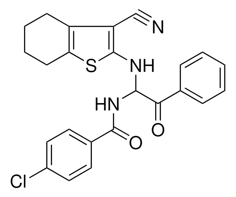 Sigma-Aldrich 4-CL-N-(1-(3-CYANO-4,5,6,7-4H-BENZO(B)THIOPHEN-2-YLAMINO)2-OXO-2-PH-ET)BENZAMIDE,AldrichCPR