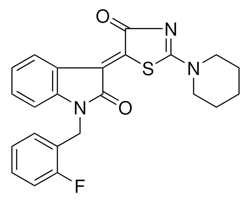 Sigma-Aldrich (3Z)-1-(2-FLUOROBENZYL)-3-(4-OXO-2-(1-PIPERIDINYL)-1,3-THIAZOL-5(4H)-YLIDENE)-1,3-DIHYDRO-2H-INDOL-2-ONE,AldrichCPR