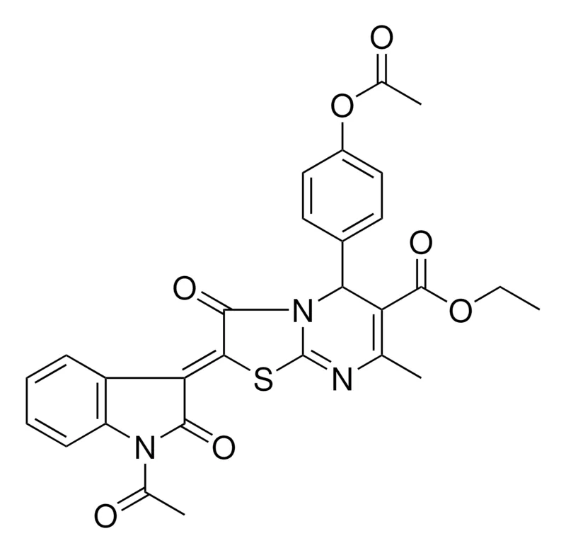 Sigma-Aldrich ETHYL (2Z)-2-(1-ACETYL-2-OXO-1,2-DIHYDRO-3H-INDOL-3-YLIDENE)-5-[4-(ACETYLOXY)PHENYL]-7-METHYL-3-OXO-2,3-DIHYDRO-5H-[1,3]THIAZOLO[3,2-A]PYRIMIDINE-6-CARBOXYLATE，AldrichCPR