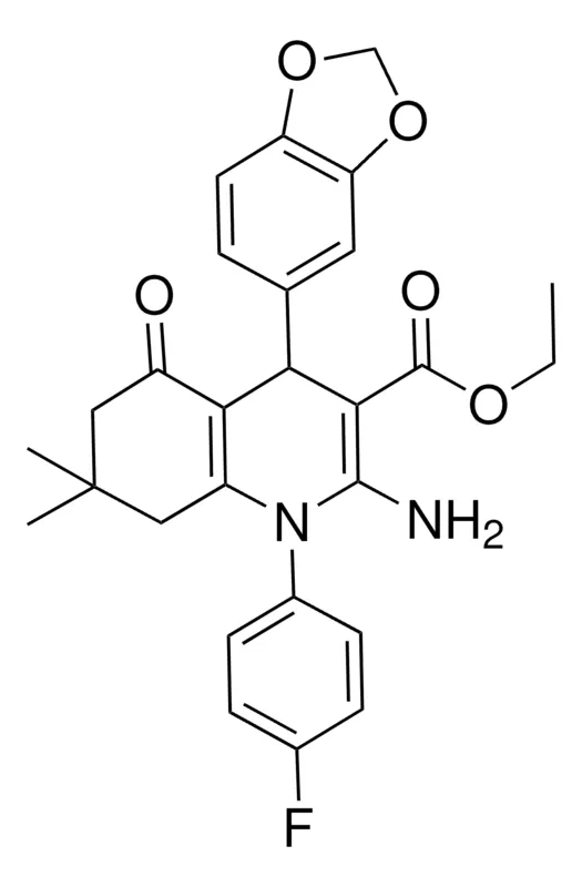 Sigma-Aldrich ETHYL 2-AMINO-4-(1,3-BENZODIOXOL-5-YL)-1-(4-FLUOROPHENYL)-7,7-DIMETHYL-5-OXO-1,4,5,6,7,8-HEXAHYDRO-3-QUINOLINECARBOXYLATE,AldrichCPR