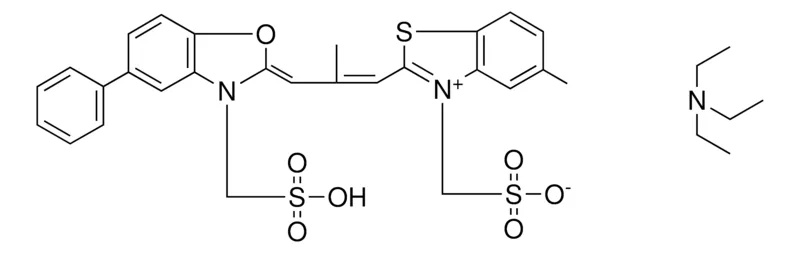 Sigma-Aldrich 3-{5-METHYL-2-[(3Z)-2-METHYL-3-(5-PHENYL-3-(3-SULFOPROPYL)-1,3-BENZOXAZOL-2(3H)-YLIDENE)-1-PROPENYL]-1,3-BENZOTHIAZOL-3-IUM-3-YL}-1-PROPANESULFONATE COMPOUND WITH N,N,N-TRIETHYLAMINE，AldrichCPR