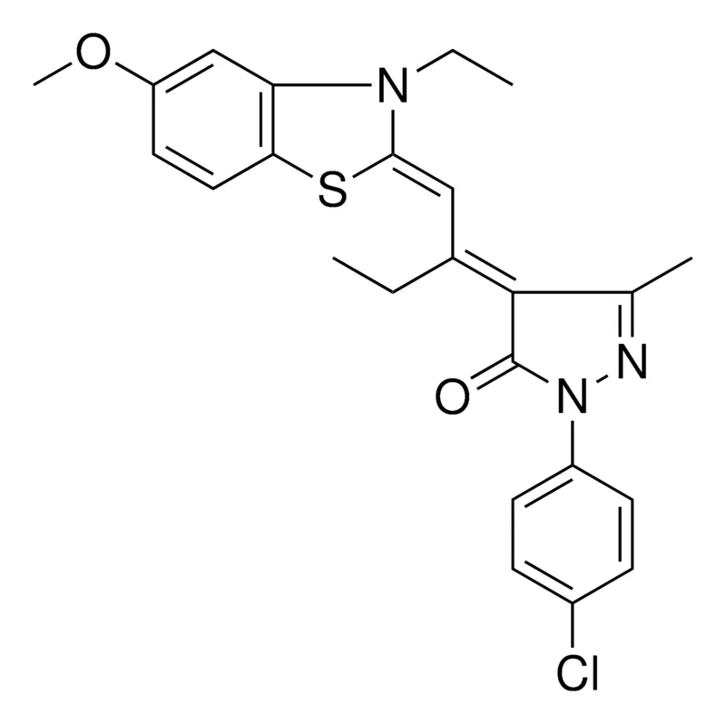 Sigma-Aldrich (4E)-2-(4-CHLOROPHENYL)-4-{1-[(Z)-(3-ETHYL-5-METHOXY-1,3-BENZOTHIAZOL-2(3H)-YLIDENE)METHYL]PROPYLIDENE}-5-METHYL-2,4-DIHYDRO-3H-PYRAZOL-3-ONE，AldrichCPR