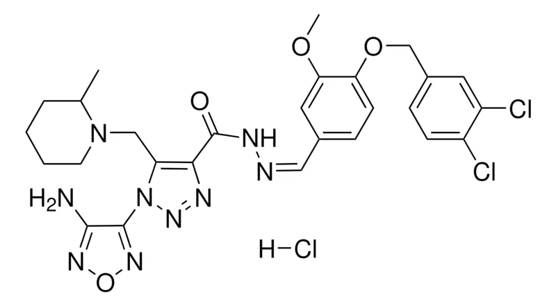 Sigma-Aldrich 1-(4-AMINO-1,2,5-OXADIAZOL-3-YL)-N'-((Z)-{4-[(3,4-DICHLOROBENZYL)OXY]-3-METHOXYPHENYL}METHYLIDENE)-5-[(2-METHYL-1-PIPERIDINYL)METHYL]-1H-1,2,3-TRIAZOLE-4-CARBOHYDRAZIDE HYDROCHLORIDE，AldrichCPR