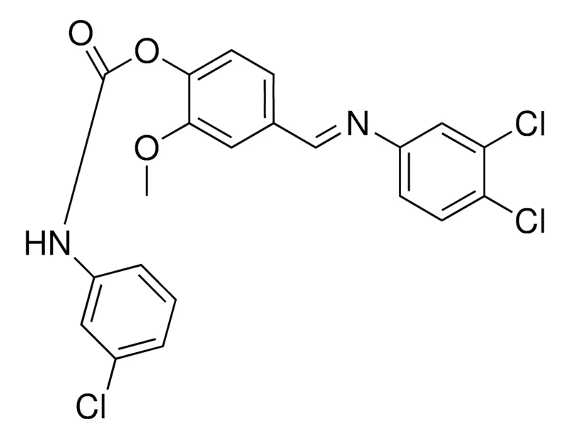 Sigma-Aldrich 4-(3,4-DICHLOROPHENYLIMINOMETHYL)-2-METHOXYPHENYL N-(3-CHLOROPHENYL)CARBAMATE,AldrichCPR