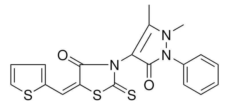Sigma-Aldrich (5E)-3-(1,5-DIMETHYL-3-OXO-2-PHENYL-2,3-DIHYDRO-1H-PYRAZOL-4-YL)-5-(2-THIENYLMETHYLENE)-2-THIOXO-1,3-THIAZOLIDIN-4-ONE,AldrichCPR