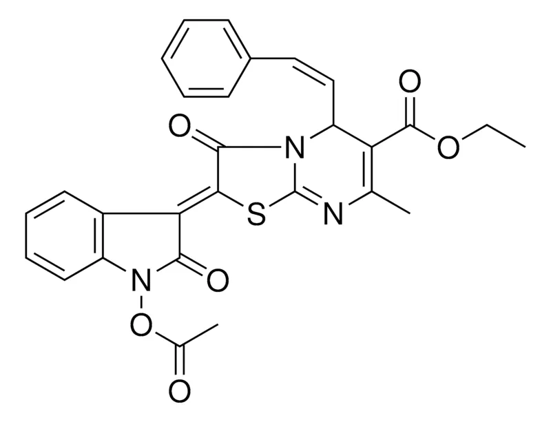 Sigma-Aldrich ETHYL (2Z)-2-[1-(ACETYLOXY)-2-OXO-1,2-DIHYDRO-3H-INDOL-3-YLIDENE]-7-METHYL-3-OXO-5-[(Z)-2-PHENYLETHENYL]-2,3-DIHYDRO-5H-[1,3]THIAZOLO[3,2-A]PYRIMIDINE-6-CARBOXYLATE，AldrichCPR