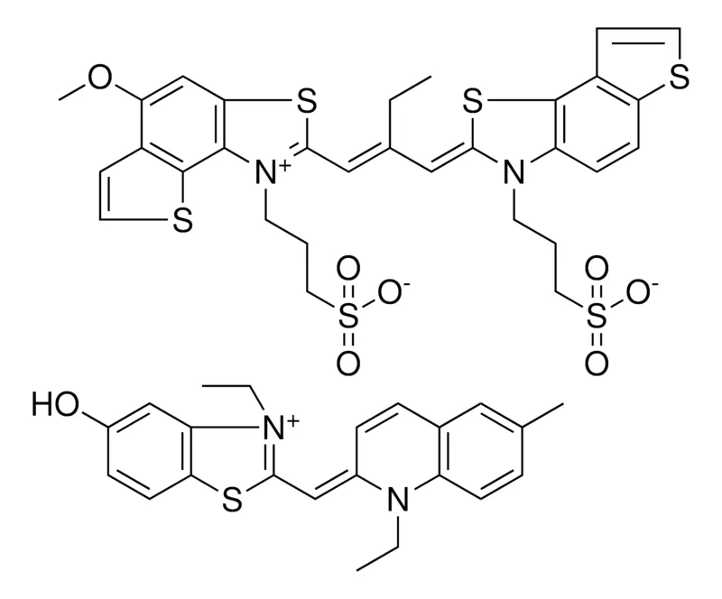 Sigma-Aldrich 3-ETHYL-2-[(E)-(1-ETHYL-6-METHYL-2(1H)-QUINOLINYLIDENE)METHYL]-5-HYDROXY-1,3-BENZOTHIAZOL-3-IUM 3-((2Z)-2-{(2E)-2-ETHYL-3-[5-METHOXY-1-(3-SULFONATOPROPYL)THIENO[2,3-E][1,3]BENZOTHIAZOL-1-IUM-2-YL]-2-PROPENYLIDENE}THIENO[2,3-G][1,3]BENZOTHIAZOL-3-YL)-1-PROPANESULFONATE，AldrichCPR