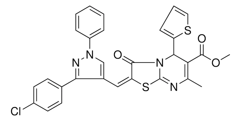 Sigma-Aldrich METHYL (2E)-2-{[3-(4-CHLOROPHENYL)-1-PHENYL-1H-PYRAZOL-4-YL]METHYLENE}-7-METHYL-3-OXO-5-(2-THIENYL)-2,3-DIHYDRO-5H-[1,3]THIAZOLO[3,2-A]PYRIMIDINE-6-CARBOXYLATE，AldrichCPR