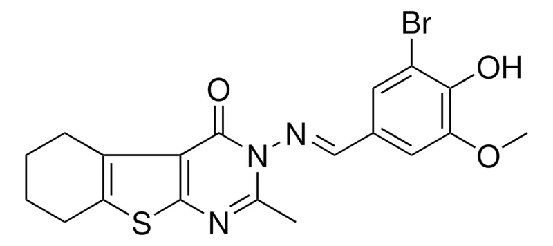 Sigma-Aldrich 3-{[(E)-(3-BROMO-4-HYDROXY-5-METHOXYPHENYL)METHYLIDENE]AMINO}-2-METHYL-5,6,7,8-TETRAHYDRO[1]BENZOTHIENO[2,3-D]PYRIMIDIN-4(3H)-ONE，AldrichCPR