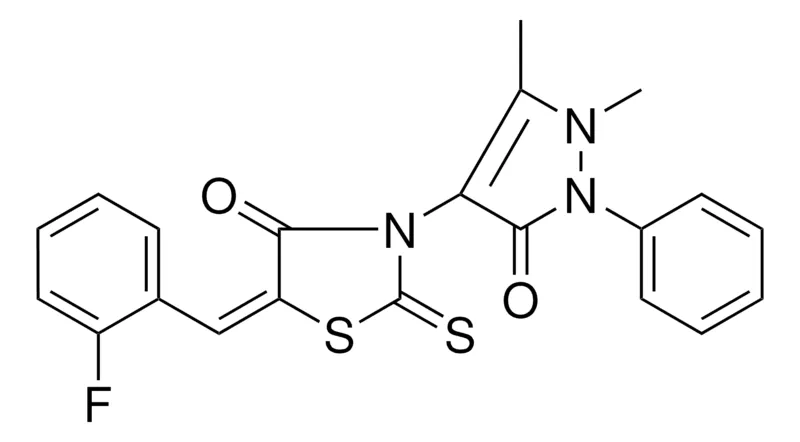 Sigma-Aldrich (5E)-3-(1,5-DIMETHYL-3-OXO-2-PHENYL-2,3-DIHYDRO-1H-PYRAZOL-4-YL)-5-(2-FLUOROBENZYLIDENE)-2-THIOXO-1,3-THIAZOLIDIN-4-ONE,AldrichCPR