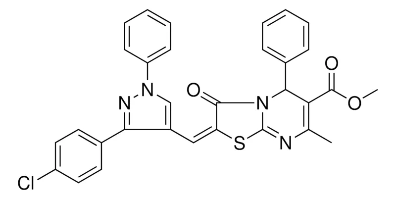 Sigma-Aldrich METHYL (2E)-2-{[3-(4-CHLOROPHENYL)-1-PHENYL-1H-PYRAZOL-4-YL]METHYLENE}-7-METHYL-3-OXO-5-PHENYL-2,3-DIHYDRO-5H-[1,3]THIAZOLO[3,2-A]PYRIMIDINE-6-CARBOXYLATE，AldrichCPR