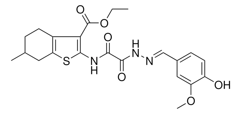 Sigma-Aldrich ETHYL 2-{[[(2E)-2-(4-HYDROXY-3-METHOXYBENZYLIDENE)HYDRAZINO](OXO)ACETYL]AMINO}-6-METHYL-4,5,6,7-TETRAHYDRO-1-BENZOTHIOPHENE-3-CARBOXYLATE，AldrichCPR