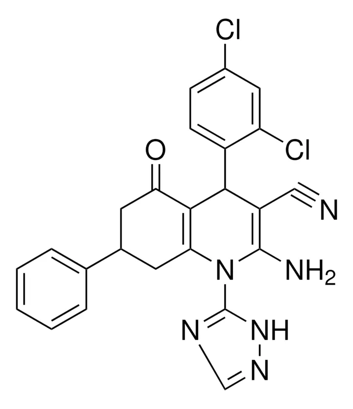 Sigma-Aldrich 2-AMINO-4-(2,4-DICHLOROPHENYL)-5-OXO-7-PHENYL-1-(1H-1,2,4-TRIAZOL-5-YL)-1,4,5,6,7,8-HEXAHYDRO-3-QUINOLINECARBONITRILE,AldrichCPR