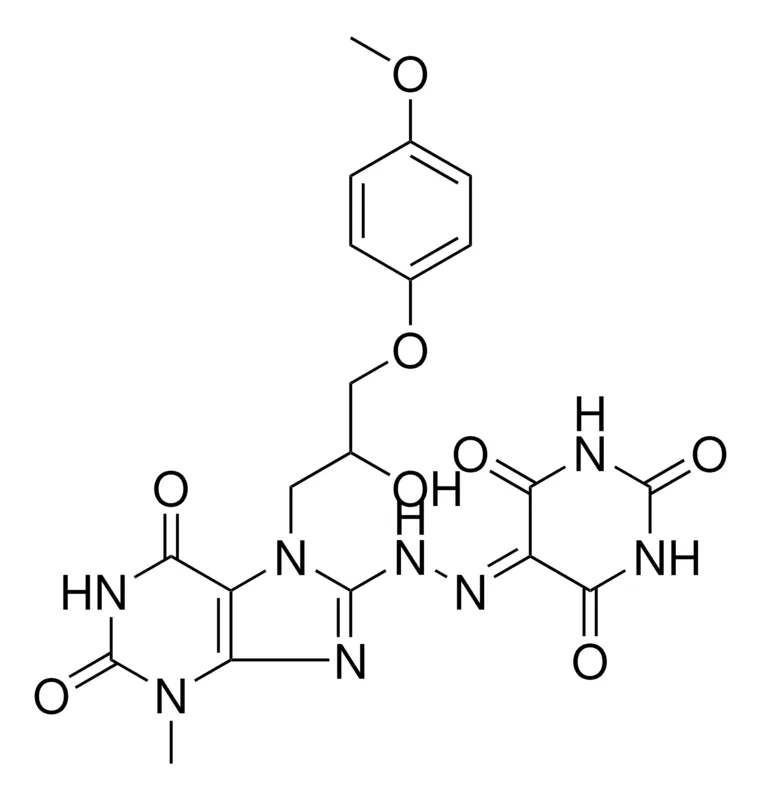 Sigma-Aldrich 2,4,5,6(1H,3H)-PYRIMIDINETETRONE 5-({7-[2-HYDROXY-3-(4-METHOXYPHENOXY)PROPYL]-3-METHYL-2,6-DIOXO-2,3,6,7-TETRAHYDRO-1H-PURIN-8-YL}HYDRAZONE)，AldrichCPR
