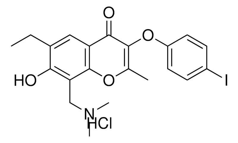 Sigma-Aldrich 8-DIMETHYLAMINOMETHYL-6-ET-7-HO-3-(4-I-PHENOXY)2-ME-CHROMEN-4-ONE, HYDROCHLORIDE,AldrichCPR