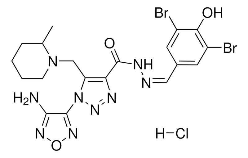 Sigma-Aldrich 1-(4-AMINO-1,2,5-OXADIAZOL-3-YL)-N'-[(Z)-(3,5-DIBROMO-4-HYDROXYPHENYL)METHYLIDENE]-5-[(2-METHYL-1-PIPERIDINYL)METHYL]-1H-1,2,3-TRIAZOLE-4-CARBOHYDRAZIDE HYDROCHLORIDE，AldrichCPR