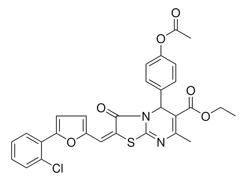 Sigma-Aldrich ETHYL (2E)-5-[4-(ACETYLOXY)PHENYL]-2-{[5-(2-CHLOROPHENYL)-2-FURYL]METHYLENE}-7-METHYL-3-OXO-2,3-DIHYDRO-5H-[1,3]THIAZOLO[3,2-A]PYRIMIDINE-6-CARBOXYLATE，AldrichCPR