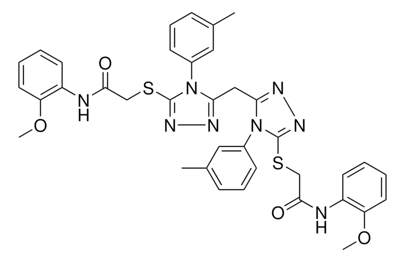 Sigma-Aldrich 2-{[5-{[5-{[2-(2-METHOXYANILINO)-2-OXOETHYL]SULFANYL}-4-(3-METHYLPHENYL)-4H-1,2,4-TRIAZOL-3-YL]METHYL}-4-(3-METHYLPHENYL)-4H-1,2,4-TRIAZOL-3-YL]SULFANYL}-N-(2-METHOXYPHENYL)ACETAMIDE，AldrichCPR