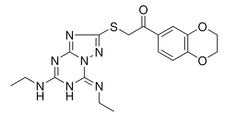 Sigma-Aldrich 1-(2,3-DIHYDRO-1,4-BENZODIOXIN-6-YL)-2-({(7E)-5-(ETHYLAMINO)-7-[(E)-ETHYLIMINO]-6,7-DIHYDRO[1,2,4]TRIAZOLO[1,5-A][1,3,5]TRIAZIN-2-YL}SULFANYL)ETHANONE，AldrichCPR