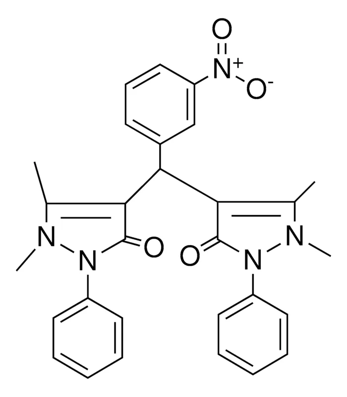 Sigma-Aldrich 4,4'-((3-NITROPHENYL)METHYLENE)BIS(1,5-DIMETHYL-2-PHENYL-1H-PYRAZOL-3(2H)-ONE),AldrichCPR