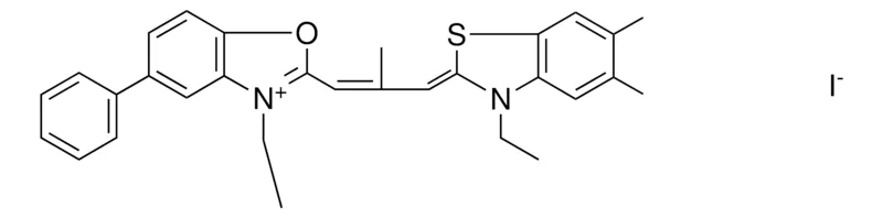 Sigma-Aldrich ET-((ET-DI-ME-BENZOTHIAZOL-YLIDENE)-ME-PROPENYL)-5-PH-BENZOOXAZOL-3-IUM, IODIDE,AldrichCPR