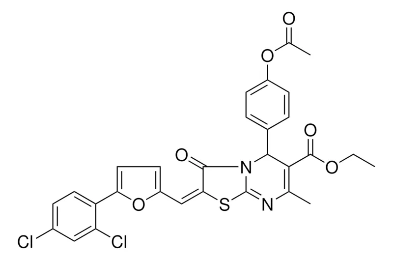 Sigma-Aldrich ETHYL (2E)-5-[4-(ACETYLOXY)PHENYL]-2-{[5-(2,4-DICHLOROPHENYL)-2-FURYL]METHYLENE}-7-METHYL-3-OXO-2,3-DIHYDRO-5H-[1,3]THIAZOLO[3,2-A]PYRIMIDINE-6-CARBOXYLATE，AldrichCPR