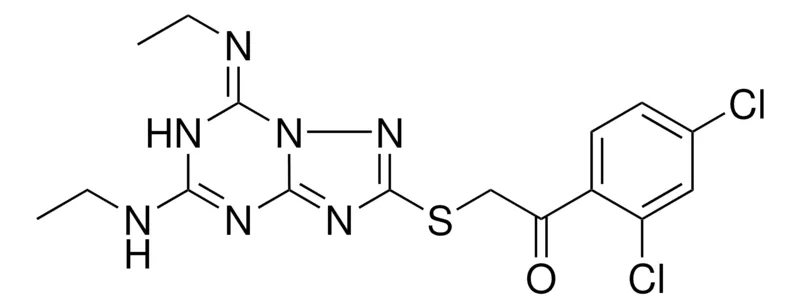 Sigma-Aldrich 1-(2,4-DICHLOROPHENYL)-2-({(7E)-5-(ETHYLAMINO)-7-[(E)-ETHYLIMINO]-6,7-DIHYDRO[1,2,4]TRIAZOLO[1,5-A][1,3,5]TRIAZIN-2-YL}SULFANYL)ETHANONE，AldrichCPR