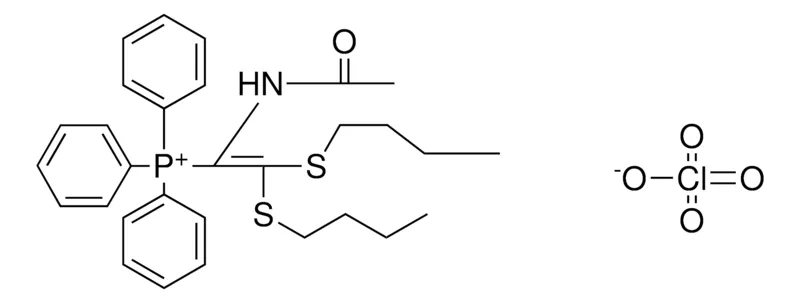 Sigma-Aldrich (1-ACETYLAMINO-2,2-BIS-BUTYLSULFANYL-VINYL)-TRIPHENYL-PHOSPHONIUM, PERCHLORATE,AldrichCPR