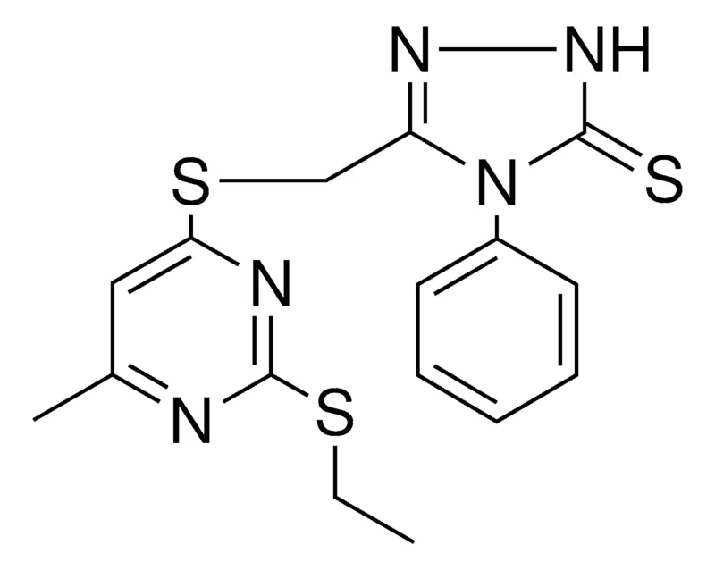 Sigma-Aldrich 5-(2-ETHYLSULFANYL-6-ME-PYRIMIDIN-4-YLSULFANYL-ME)-4-PH-(1,2,4)TRIAZOLE-3-THIONE,AldrichCPR