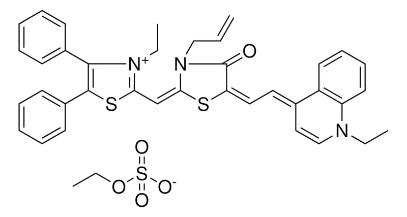 Sigma-Aldrich 2-((E)-{(5E)-3-ALLYL-5-[(2E)-2-(1-ETHYL-4(1H)-QUINOLINYLIDENE)ETHYLIDENE]-4-OXO-1,3-THIAZOLIDIN-2-YLIDENE}METHYL)-3-ETHYL-4,5-DIPHENYL-1,3-THIAZOL-3-IUM ETHYL SULFATE，AldrichCPR