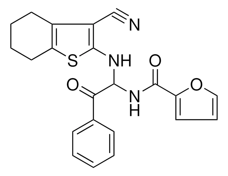 Sigma-Aldrich N-{1-[(3-CYANO-4,5,6,7-TETRAHYDRO-1-BENZOTHIEN-2-YL)AMINO]-2-OXO-2-PHENYLETHYL}-2-FURAMIDE，AldrichCPR