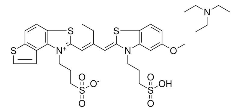 Sigma-Aldrich 3-(2-{(1E)-2-[(Z)-(5-METHOXY-3-(3-SULFOPROPYL)-1,3-BENZOTHIAZOL-2(3H)-YLIDENE)METHYL]-1-BUTENYL}THIENO[3,2-E][1,3]BENZOTHIAZOL-1-IUM-1-YL)-1-PROPANESULFONATE COMPOUND WITH N,N,N-TRIETHYLAMINE，AldrichCPR
