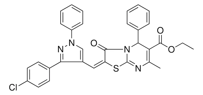 Sigma-Aldrich ETHYL (2E)-2-{[3-(4-CHLOROPHENYL)-1-PHENYL-1H-PYRAZOL-4-YL]METHYLENE}-7-METHYL-3-OXO-5-PHENYL-2,3-DIHYDRO-5H-[1,3]THIAZOLO[3,2-A]PYRIMIDINE-6-CARBOXYLATE，AldrichCPR