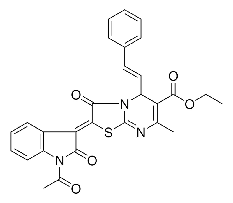 Sigma-Aldrich ETHYL (2Z)-2-(1-ACETYL-2-OXO-1,2-DIHYDRO-3H-INDOL-3-YLIDENE)-7-METHYL-3-OXO-5-[(E)-2-PHENYLETHENYL]-2,3-DIHYDRO-5H-[1,3]THIAZOLO[3,2-A]PYRIMIDINE-6-CARBOXYLATE，AldrichCPR