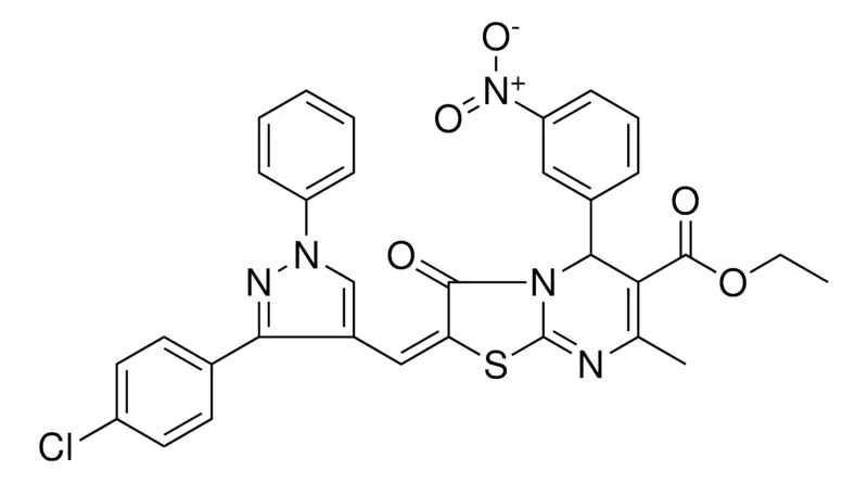 Sigma-Aldrich ETHYL (2E)-2-{[3-(4-CHLOROPHENYL)-1-PHENYL-1H-PYRAZOL-4-YL]METHYLENE}-7-METHYL-5-(3-NITROPHENYL)-3-OXO-2,3-DIHYDRO-5H-[1,3]THIAZOLO[3,2-A]PYRIMIDINE-6-CARBOXYLATE，AldrichCPR