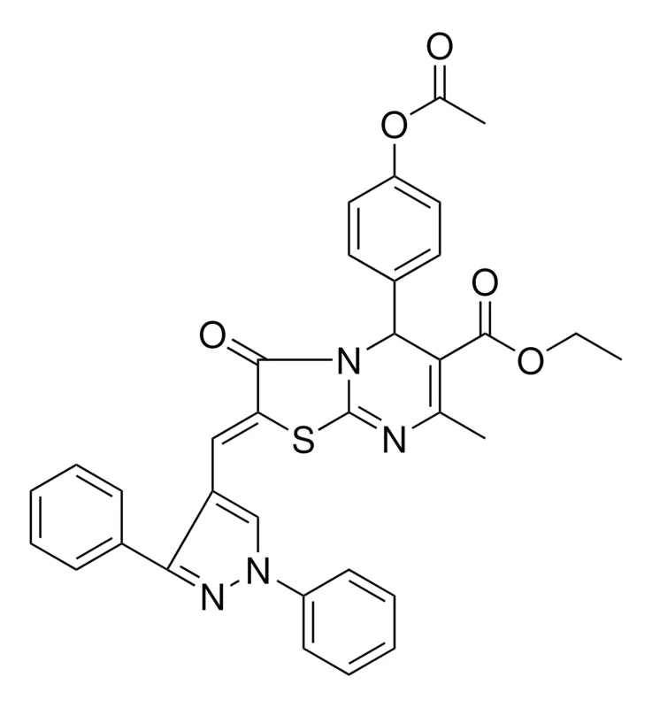 Sigma-Aldrich ETHYL (2Z)-5-[4-(ACETYLOXY)PHENYL]-2-[(1,3-DIPHENYL-1H-PYRAZOL-4-YL)METHYLENE]-7-METHYL-3-OXO-2,3-DIHYDRO-5H-[1,3]THIAZOLO[3,2-A]PYRIMIDINE-6-CARBOXYLATE，AldrichCPR