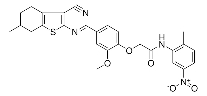 Sigma-Aldrich 2-(4-{(E)-[(3-CYANO-6-METHYL-4,5,6,7-TETRAHYDRO-1-BENZOTHIEN-2-YL)IMINO]METHYL}-2-METHOXYPHENOXY)-N-(2-METHYL-5-NITROPHENYL)ACETAMIDE，AldrichCPR