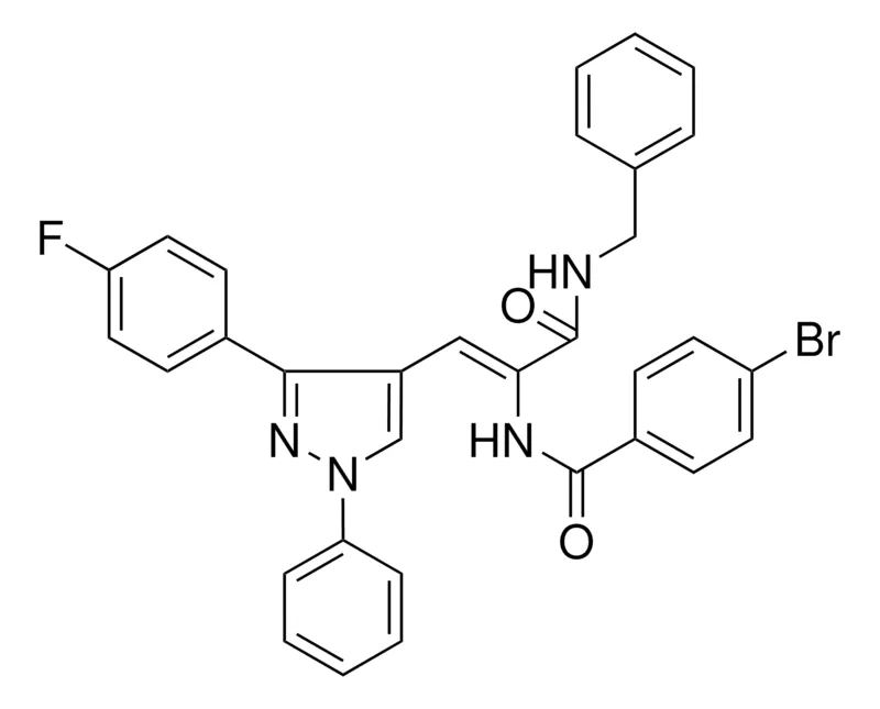 Sigma-Aldrich N-(1-BENZYLCARBAMOYL-2-(3-(4-F-PH)-1-PH-1H-PYRAZOL-4-YL)-VINYL)-4-BR-BENZAMIDE,AldrichCPR