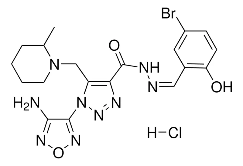 Sigma-Aldrich 1-(4-AMINO-1,2,5-OXADIAZOL-3-YL)-N'-[(Z)-(5-BROMO-2-HYDROXYPHENYL)METHYLIDENE]-5-[(2-METHYL-1-PIPERIDINYL)METHYL]-1H-1,2,3-TRIAZOLE-4-CARBOHYDRAZIDE HYDROCHLORIDE，AldrichCPR
