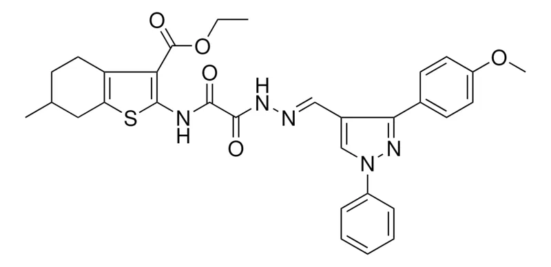 Sigma-Aldrich ETHYL 2-{[((2E)-2-{[3-(4-METHOXYPHENYL)-1-PHENYL-1H-PYRAZOL-4-YL]METHYLENE}HYDRAZINO)(OXO)ACETYL]AMINO}-6-METHYL-4,5,6,7-TETRAHYDRO-1-BENZOTHIOPHENE-3-CARBOXYLATE，AldrichCPR